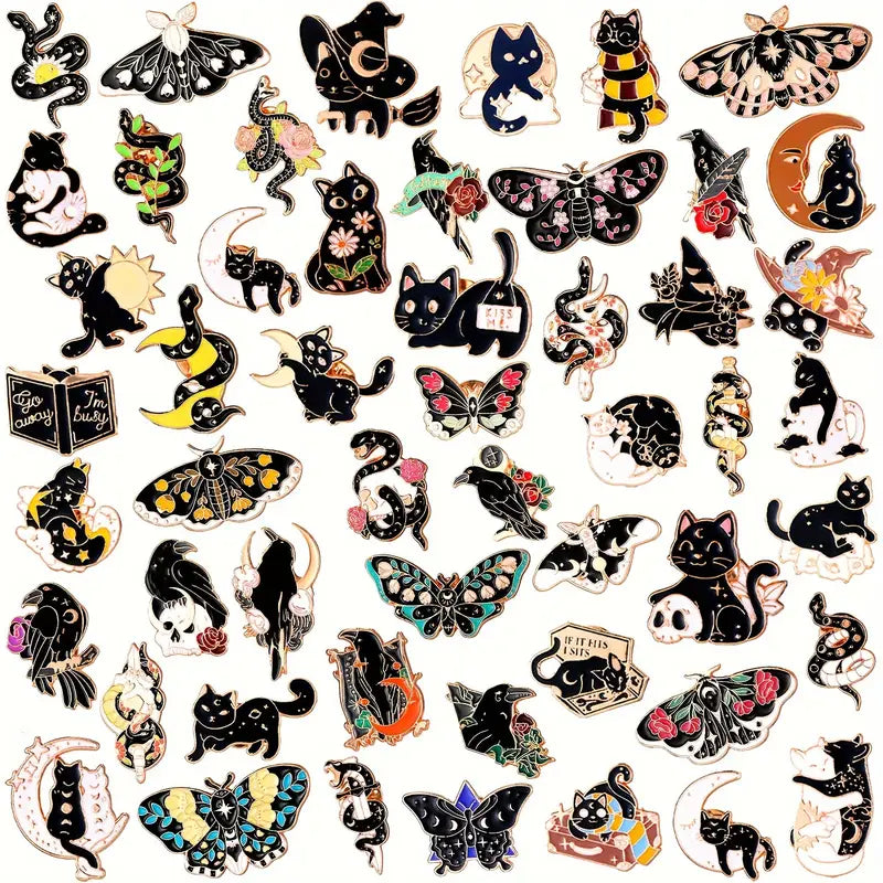 Enamel Pin Collection – Books, Cats, Moths & More!