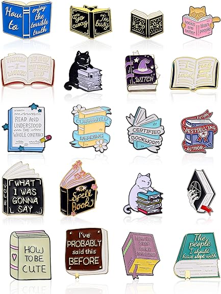Enamel Pin Collection – Books, Cats, Moths & More!