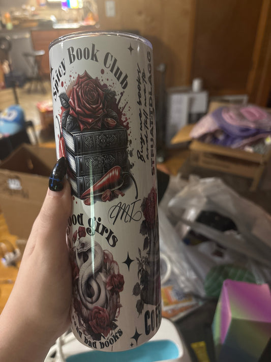 20oz Skinny Metal Tumbler— White on red